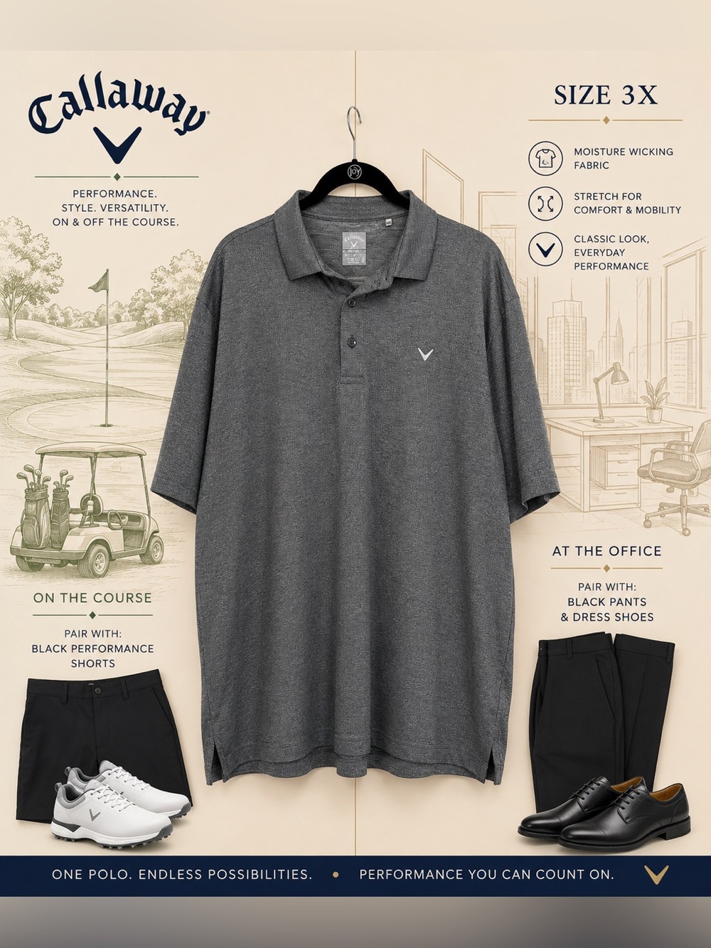 Callaway Men's Gray Performance Polo Shirt - 3X